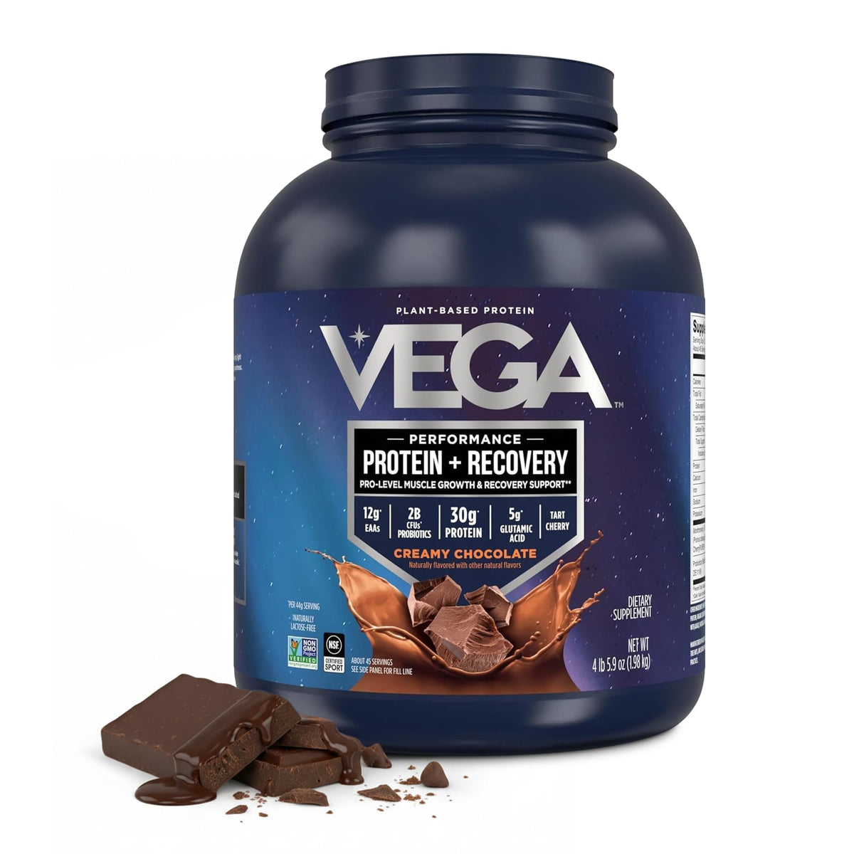Vega Protein + Recovery, Mocha – 30g Vegan Protein, Dairy & Gluten Free, Probiotics, NSF Certified, 67.2 oz (45 Servings)