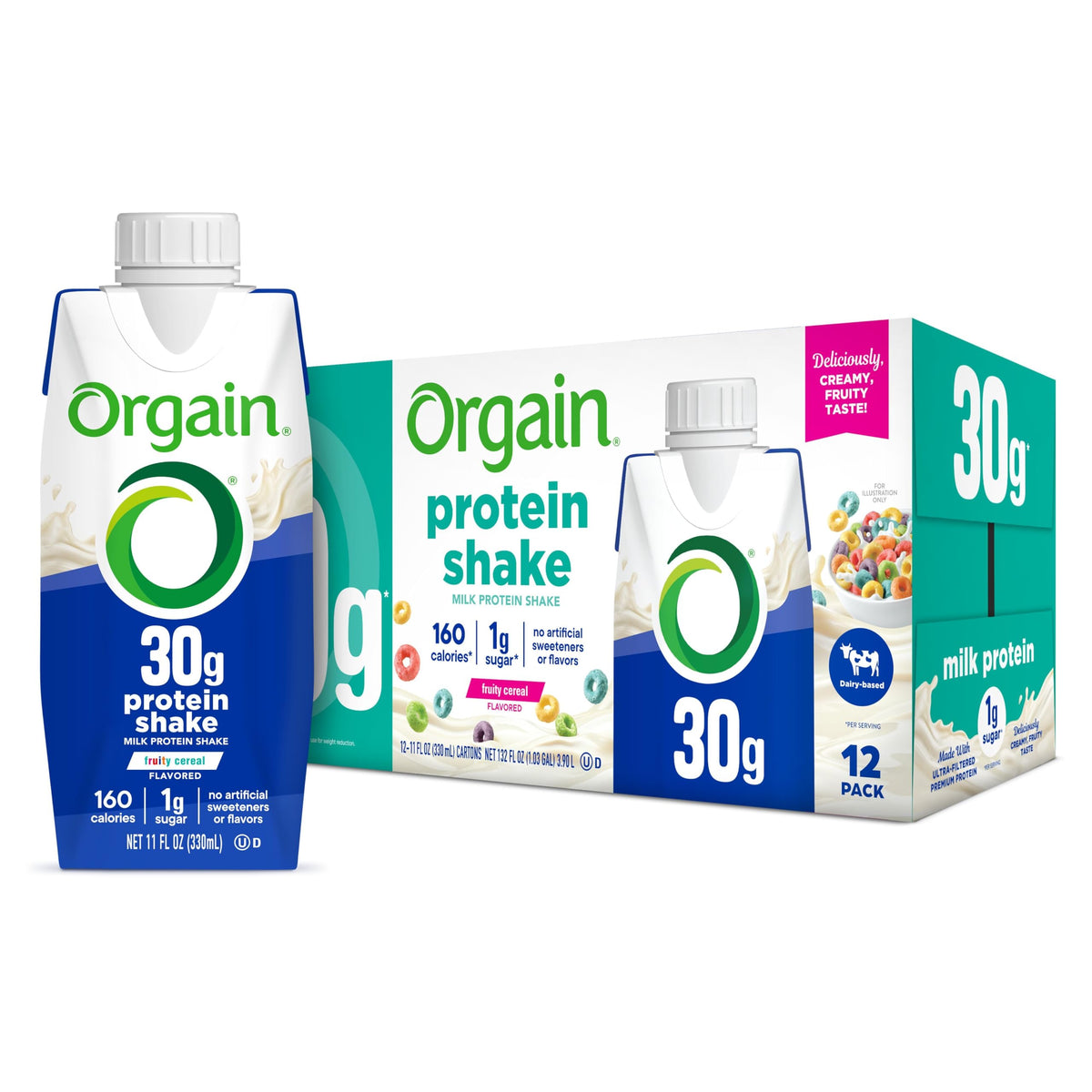 Orgain 30g High Protein Dairy Shake, 5g BCAAs, Chocolate, 11 oz, 12pk
