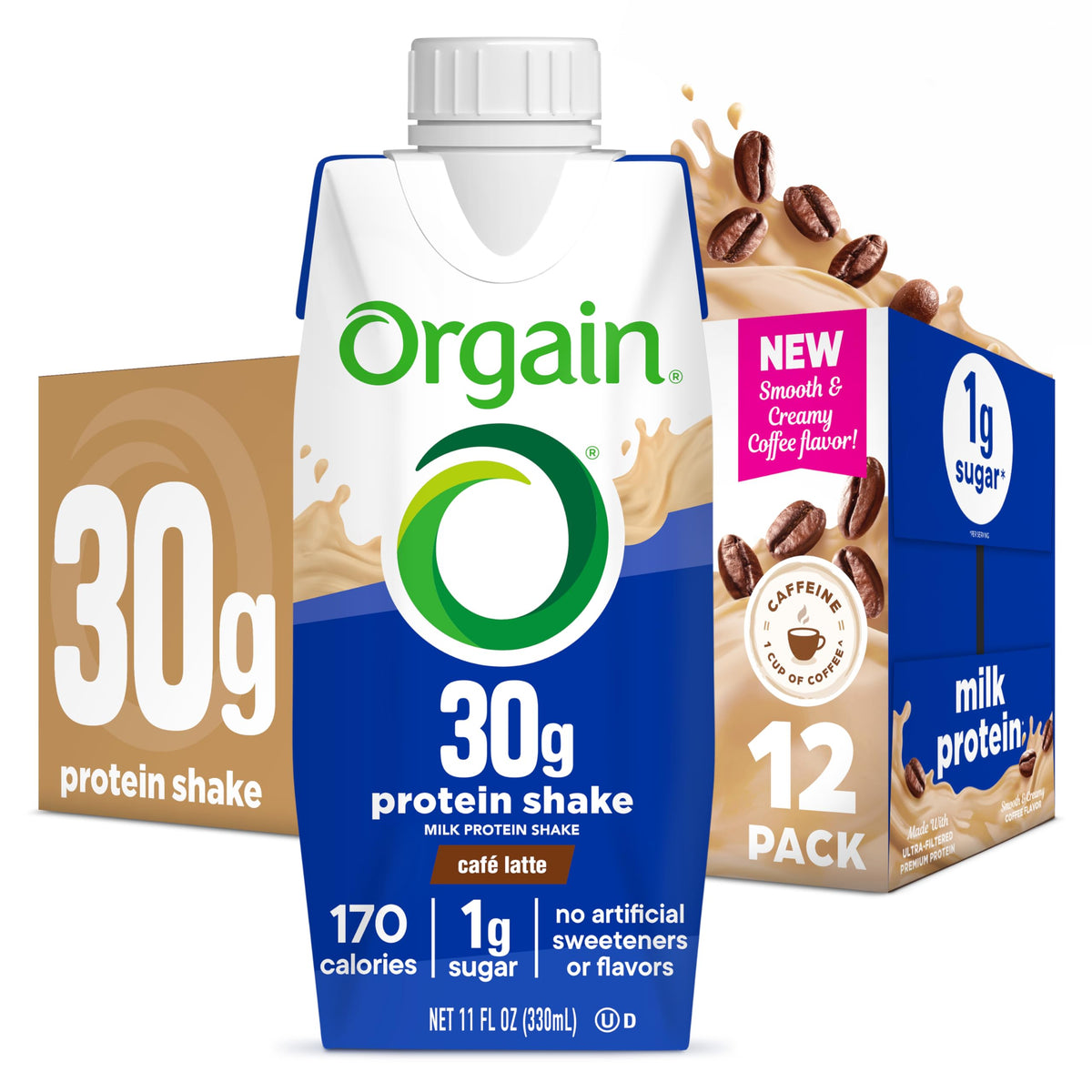 Orgain 30g High Protein Dairy Shake, 5g BCAAs, Chocolate, 11 oz, 12pk